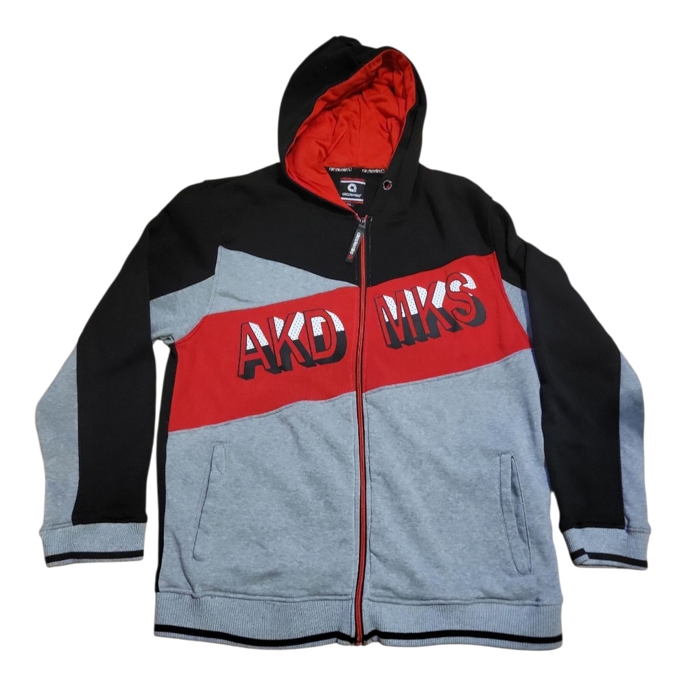 Akademiks Black, Red, and Gray Zip-Up Sweater